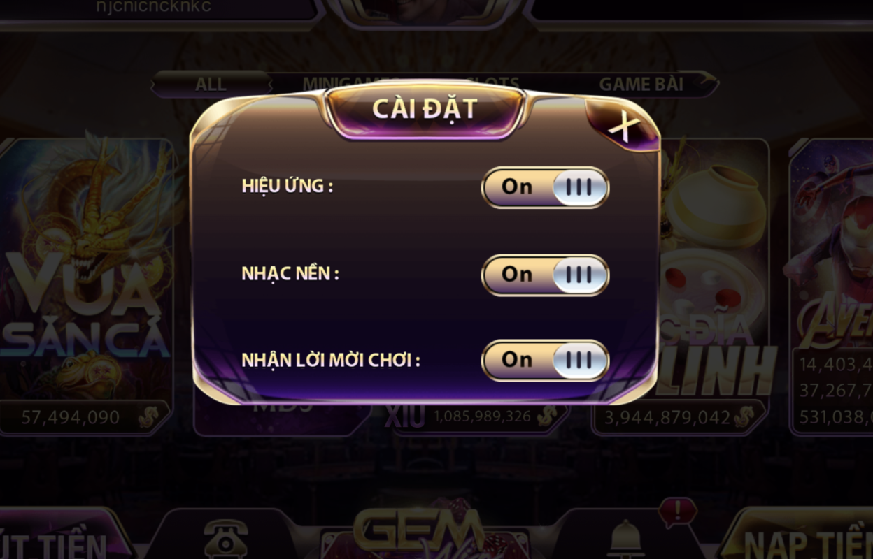 Hệ thống cài đặt chỉnh chu tại cổng game Gemwin