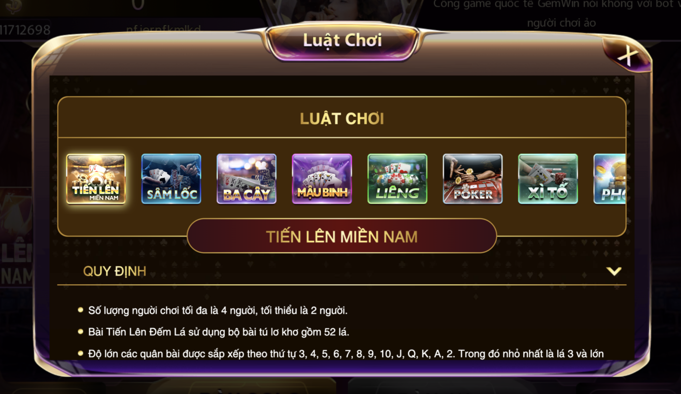 Quy định tụ bài ăn trắng khi đánh Tiến lên miền nam tại Gem win