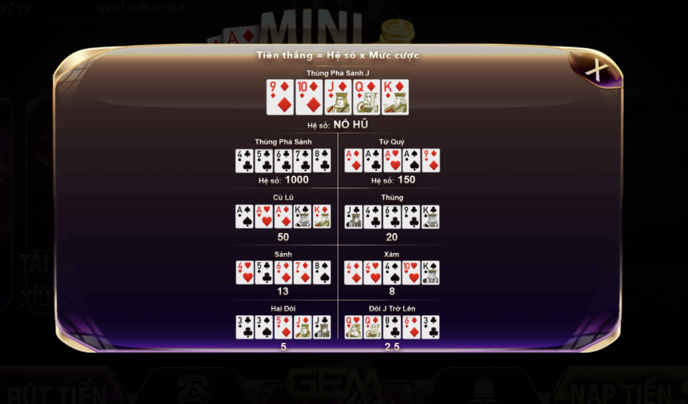 Những tiện ích khi trải nghiệm quay hũ Mini Poker tại Gemwin