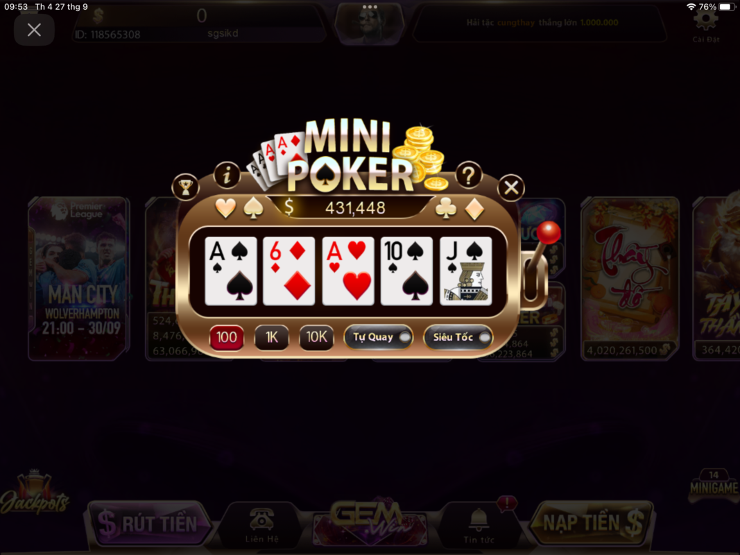 Quy tắc chơi Mini Poker khi tải gemwin