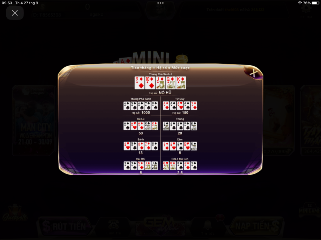 Kinh nghiệm trở thành cao thủ Mini Poker khi tải gemwin